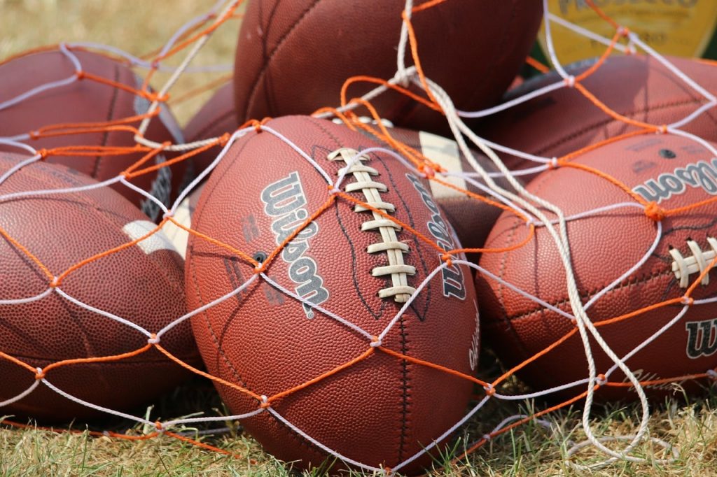 Bag of American footballs.